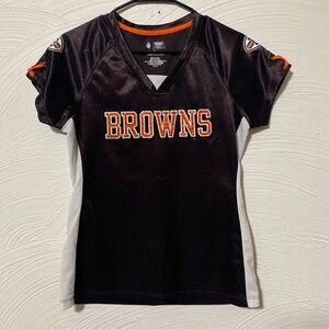 Cleveland Browns NFL womens Small shirt jersey 100% polyester brown orange white